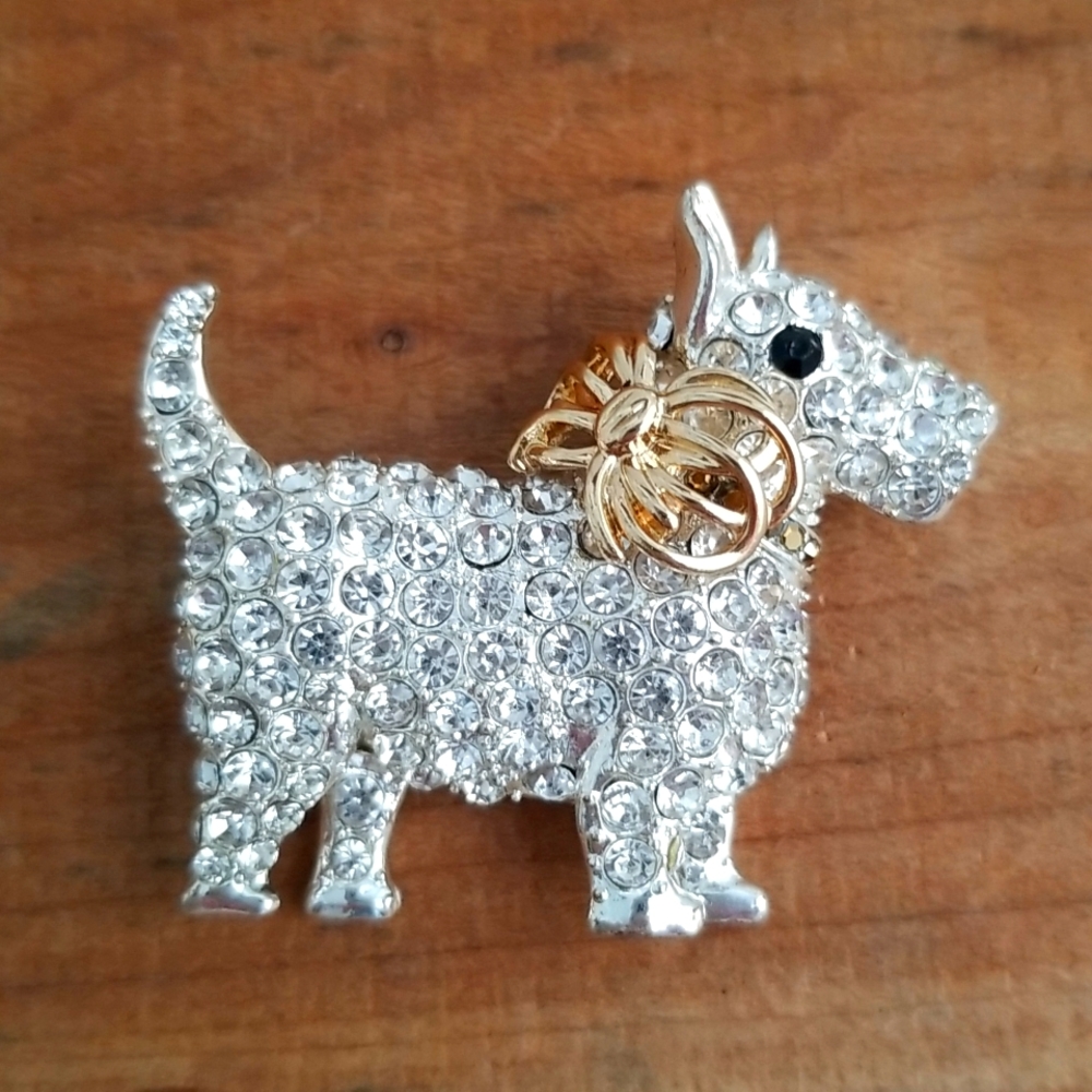 Scottish Terrier Two Tone Rhinestone Brooch